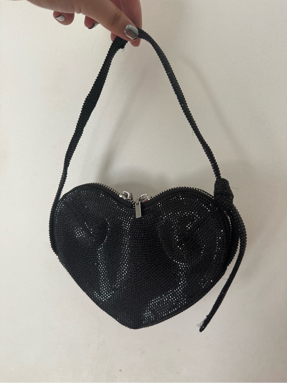 Zara Sparkly Black Heart-Shaped Evening Bag
